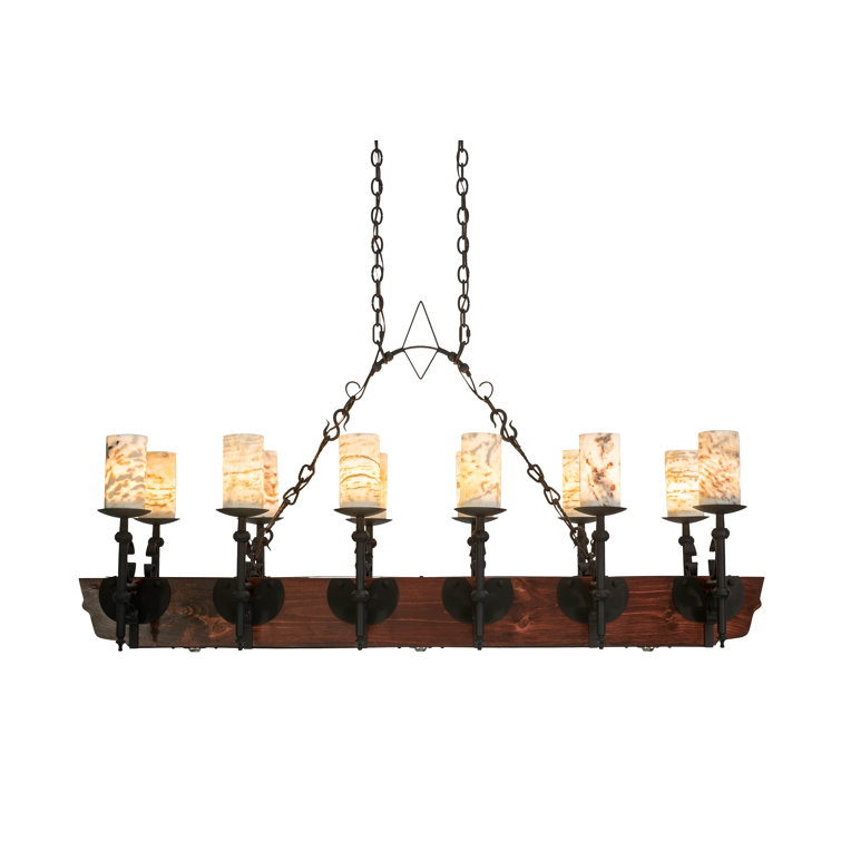 Tudor Jadestone 34" Rustic Lodge Wrought Iron & Natural Wood Chandelier