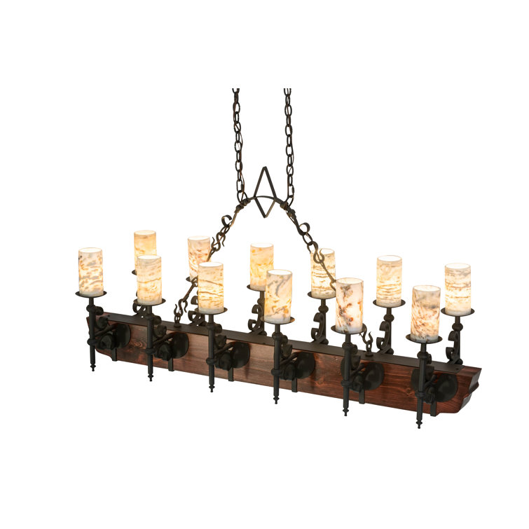 Tudor Jadestone 34" Rustic Lodge Wrought Iron & Natural Wood Chandelier