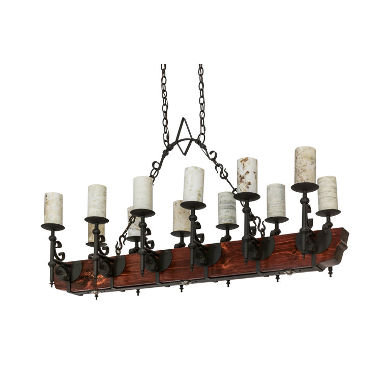Tudor Jadestone 34" Rustic Lodge Wrought Iron & Natural Wood Chandelier
