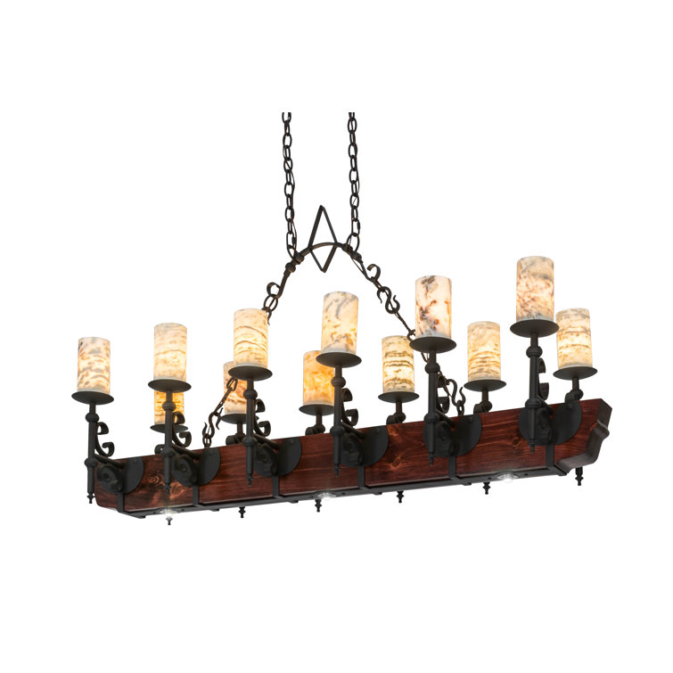 Tudor Jadestone 34" Rustic Lodge Wrought Iron & Natural Wood Chandelier