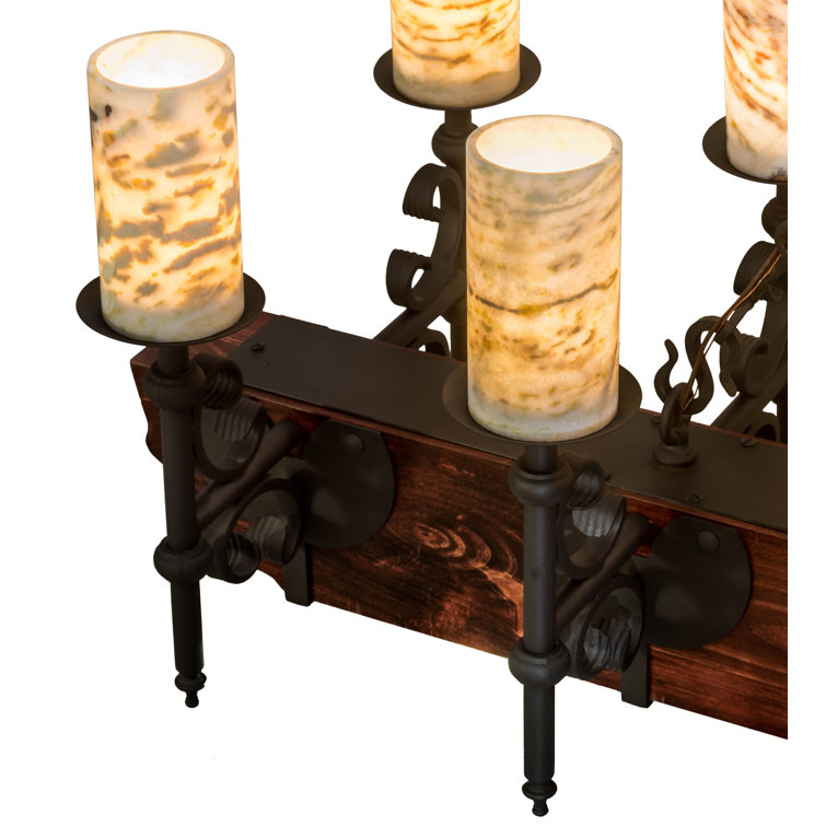 Tudor Jadestone 34" Rustic Lodge Wrought Iron & Natural Wood Chandelier