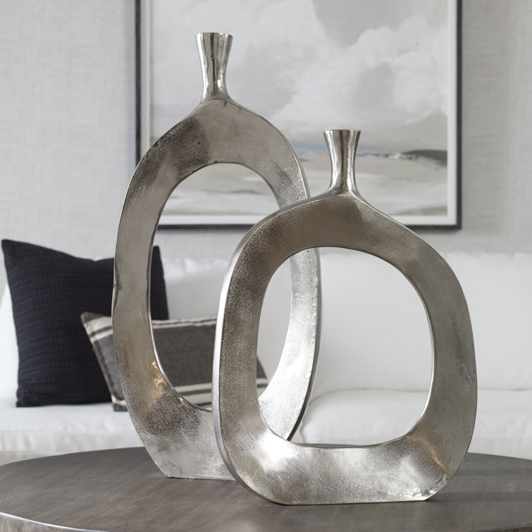 Cierra Silver Textured Aluminum Floor Vase Set