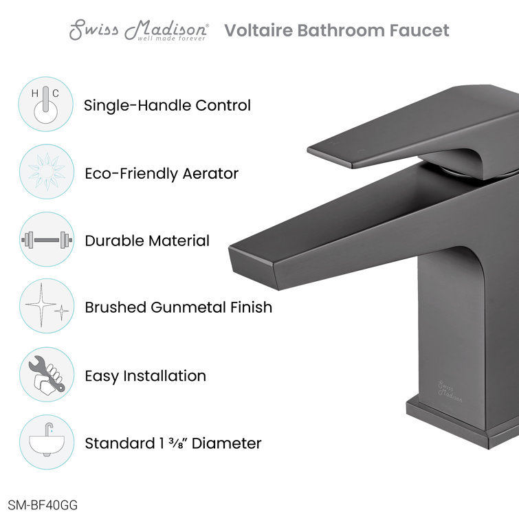 Gunmetal Gray Single-Handle Brass Bathroom Faucet