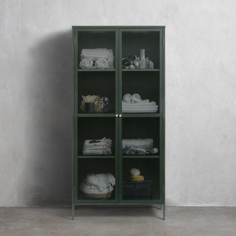 Arnika 75" Green Metal and Fluted Glass Display Cabinet