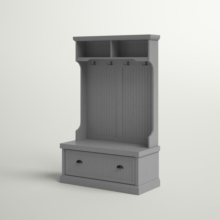 Distressed Gray Coastal Hall Tree with Storage and Hooks