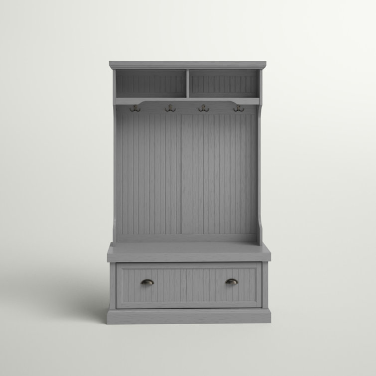 Distressed Gray Coastal Hall Tree with Storage and Hooks