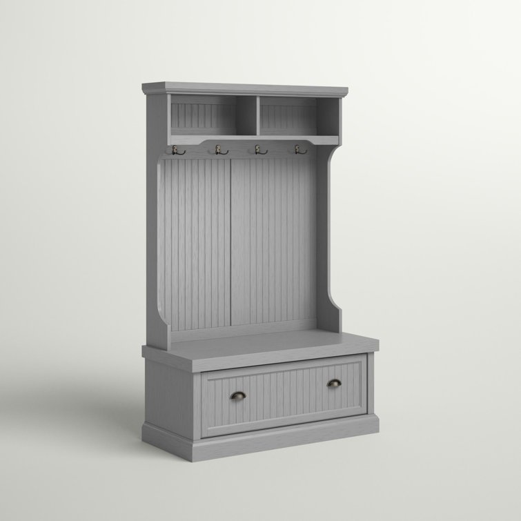 Distressed Gray Coastal Hall Tree with Storage and Hooks