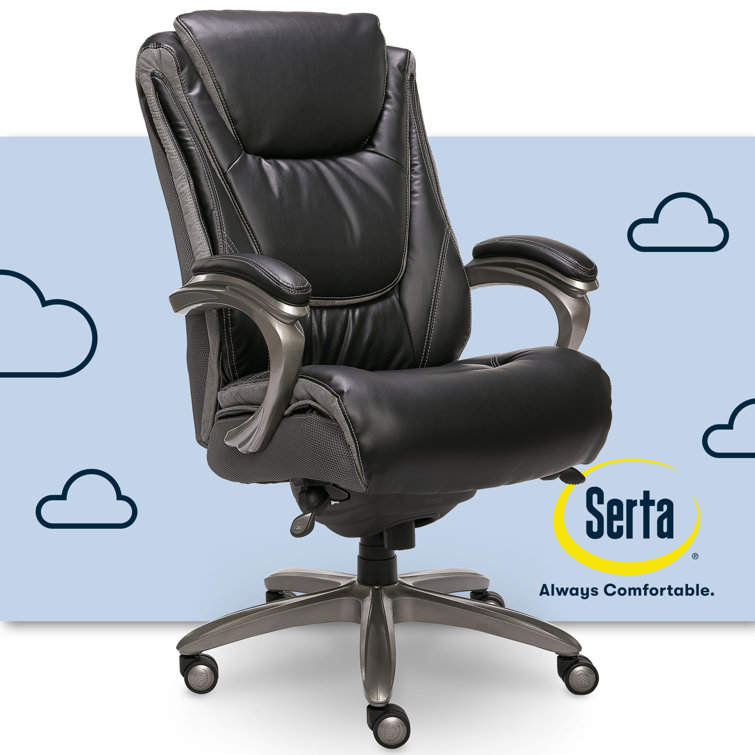 ErgoExecutive High-Back Black Leather & Wood Swivel Office Chair