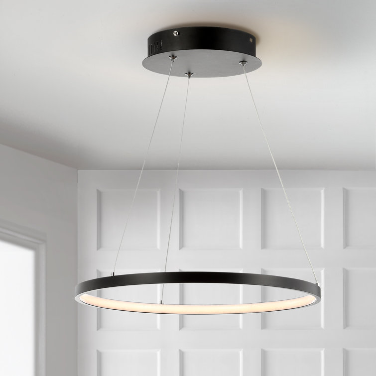 Matte Black Modern LED Drum Pendant Light - 15.75" Diameter