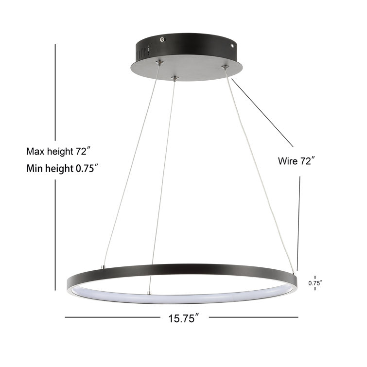 Matte Black Modern LED Drum Pendant Light - 15.75" Diameter