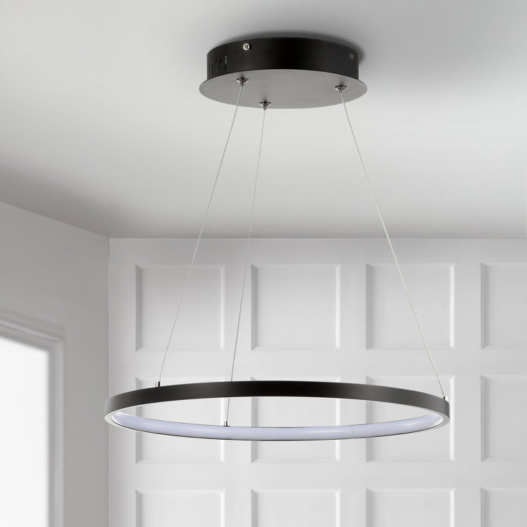 Matte Black Modern LED Drum Pendant Light - 15.75" Diameter