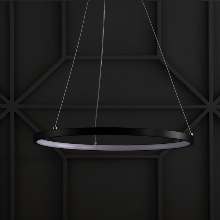 Matte Black Modern LED Drum Pendant Light - 15.75" Diameter