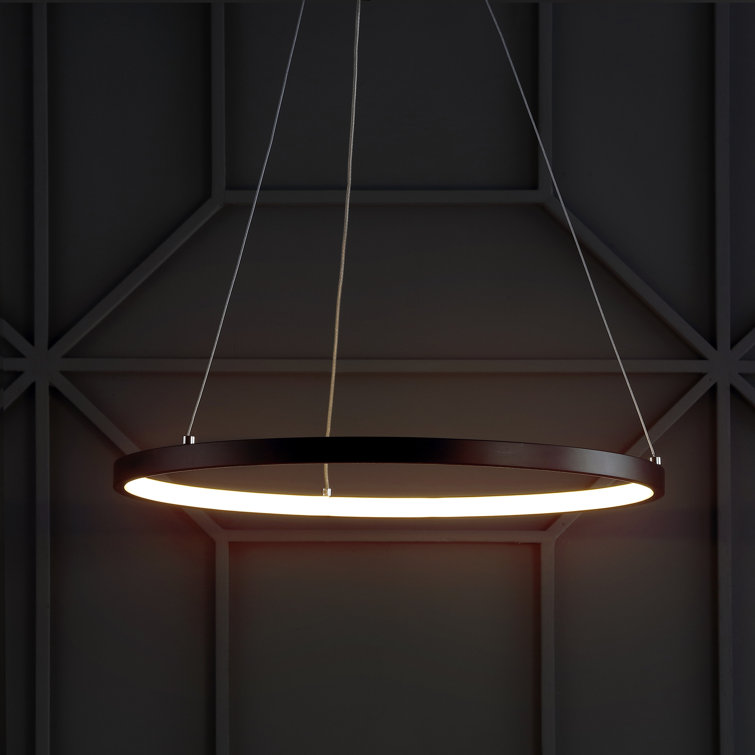 Matte Black Modern LED Drum Pendant Light - 15.75" Diameter