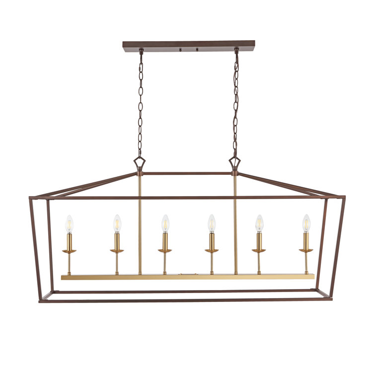 Transitional Geometric Bronze 6-Candle Pendant Light