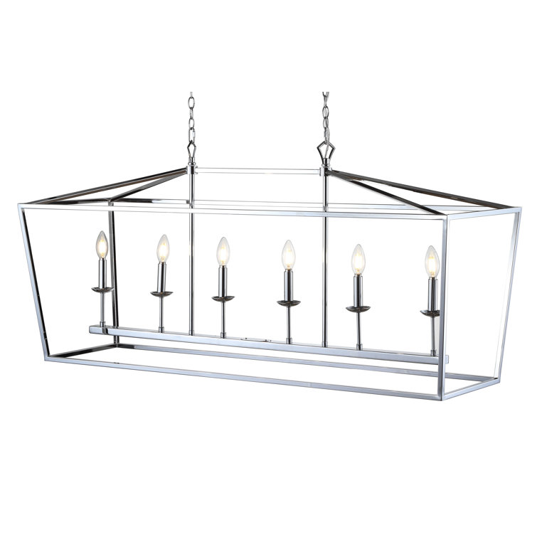 Pagoda-Inspired Chrome 49" Linear LED Pendant with 6 Candle Bulbs