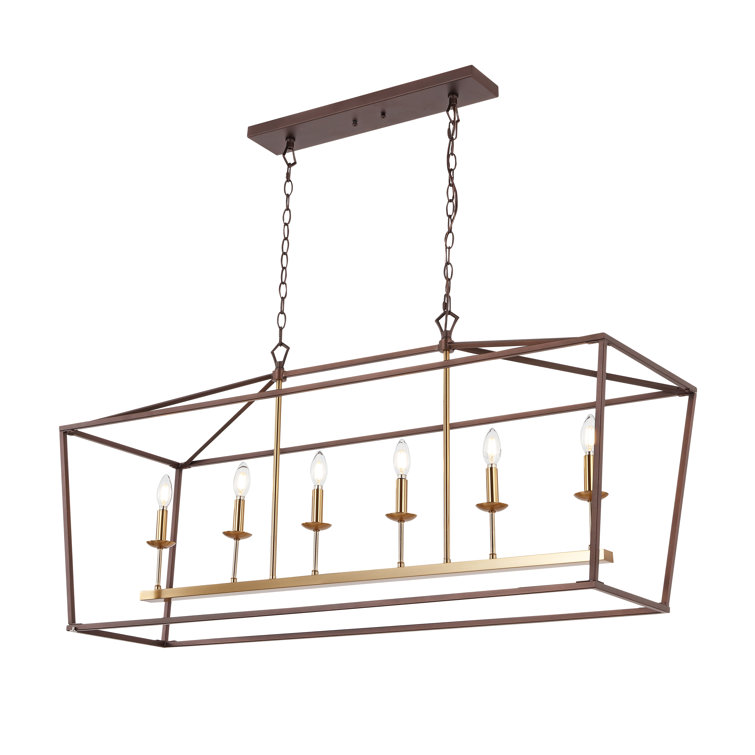 Transitional Geometric Bronze 6-Candle Pendant Light