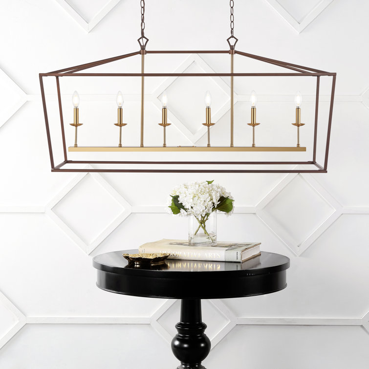 Transitional Geometric Bronze 6-Candle Pendant Light
