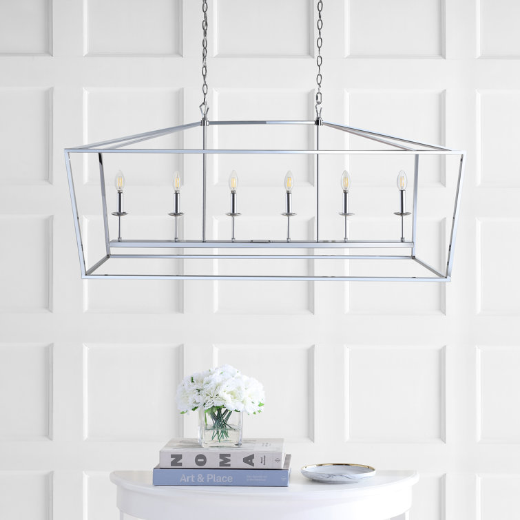 Pagoda-Inspired Chrome 49" Linear LED Pendant with 6 Candle Bulbs