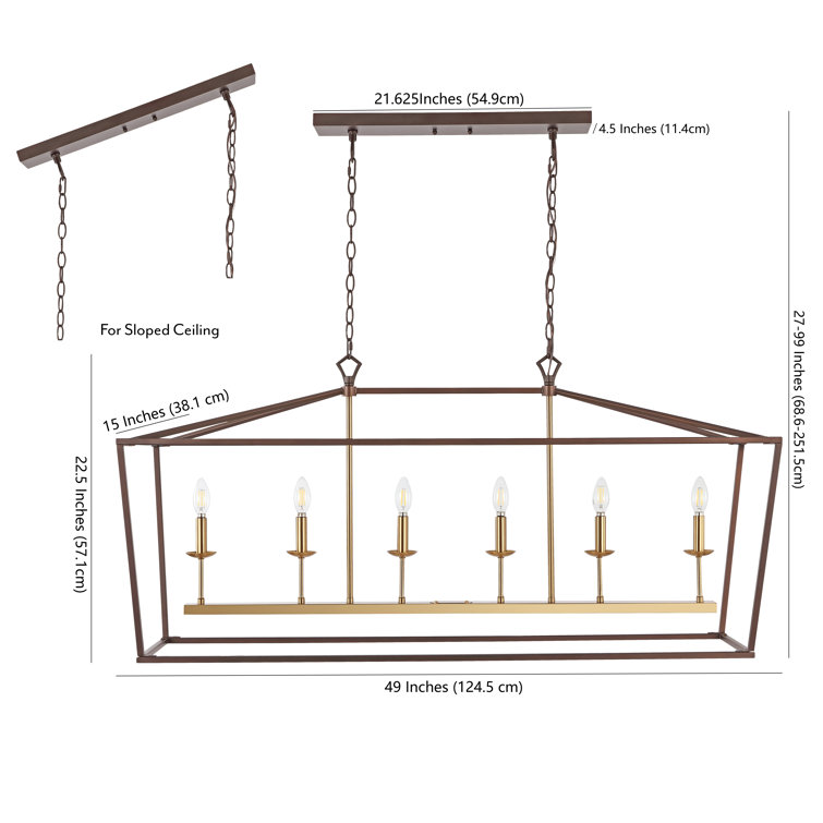 Transitional Geometric Bronze 6-Candle Pendant Light