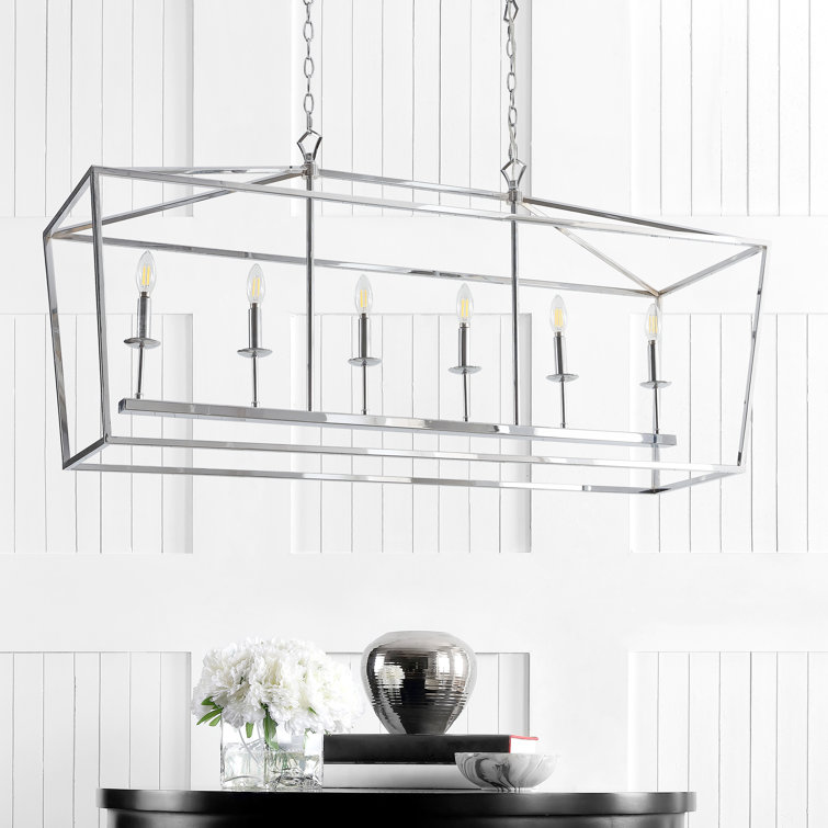 Pagoda-Inspired Chrome 49" Linear LED Pendant with 6 Candle Bulbs