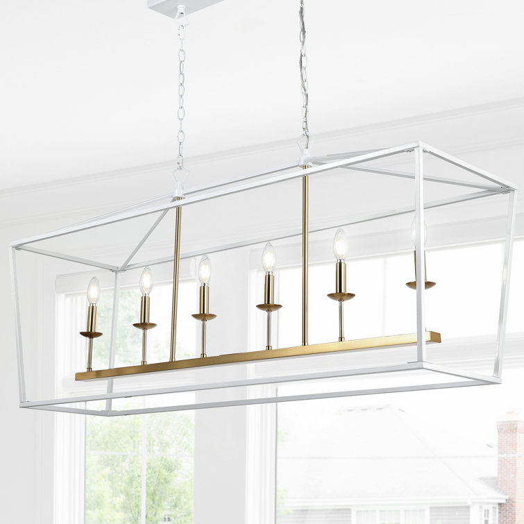 Pagoda 49" Satin White Iron Candle-Style Linear Chandelier