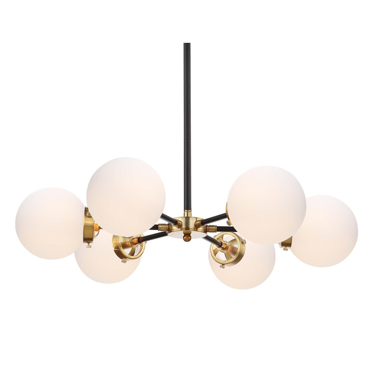 Caleb 28" Brass Gold & Black Sputnik LED Chandelier with Frosted Glass