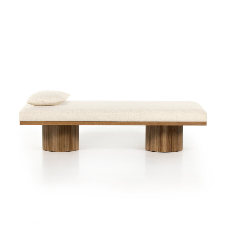 Mid-Century Honey Reeded Legs Cream Chaise Lounger
