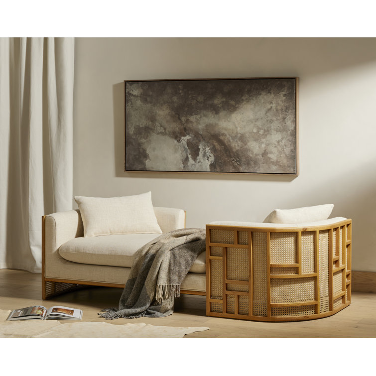 Natural Oak and Cream Linen Blend Chaise Lounge