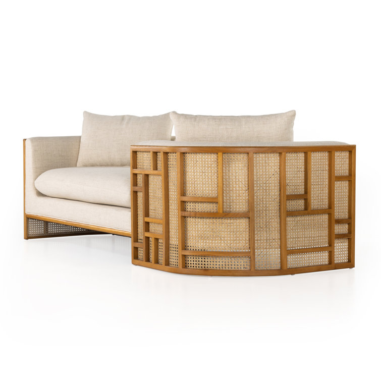 Natural Oak and Cream Linen Blend Chaise Lounge