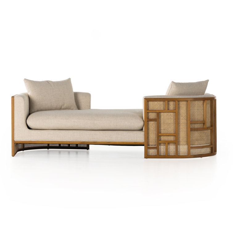Natural Oak and Cream Linen Blend Chaise Lounge