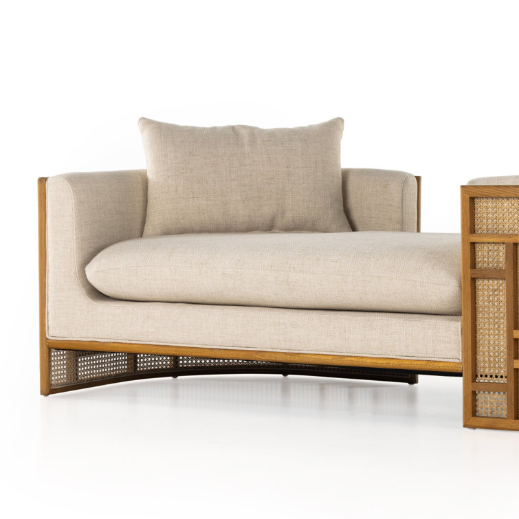Natural Oak and Cream Linen Blend Chaise Lounge