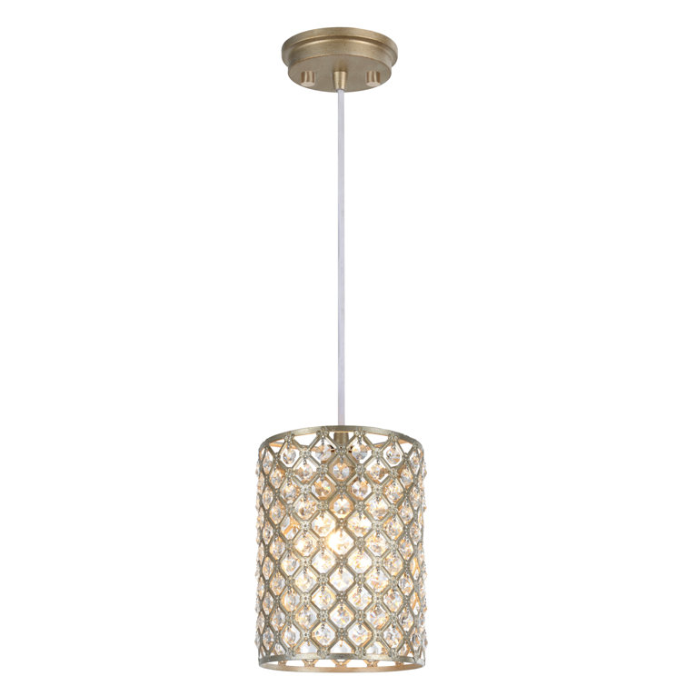 Mini Crystal Beaded Antique Silver Drum Pendant Light