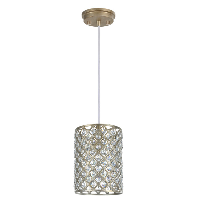 Mini Crystal Beaded Antique Silver Drum Pendant Light
