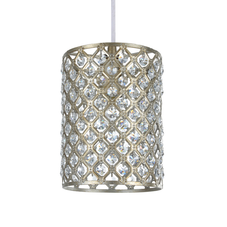 Mini Crystal Beaded Antique Silver Drum Pendant Light