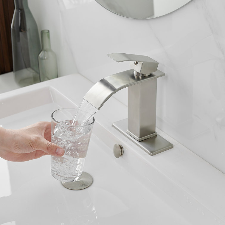 Brushed Nickel Single-Handle Low-Arc Bathroom Faucet