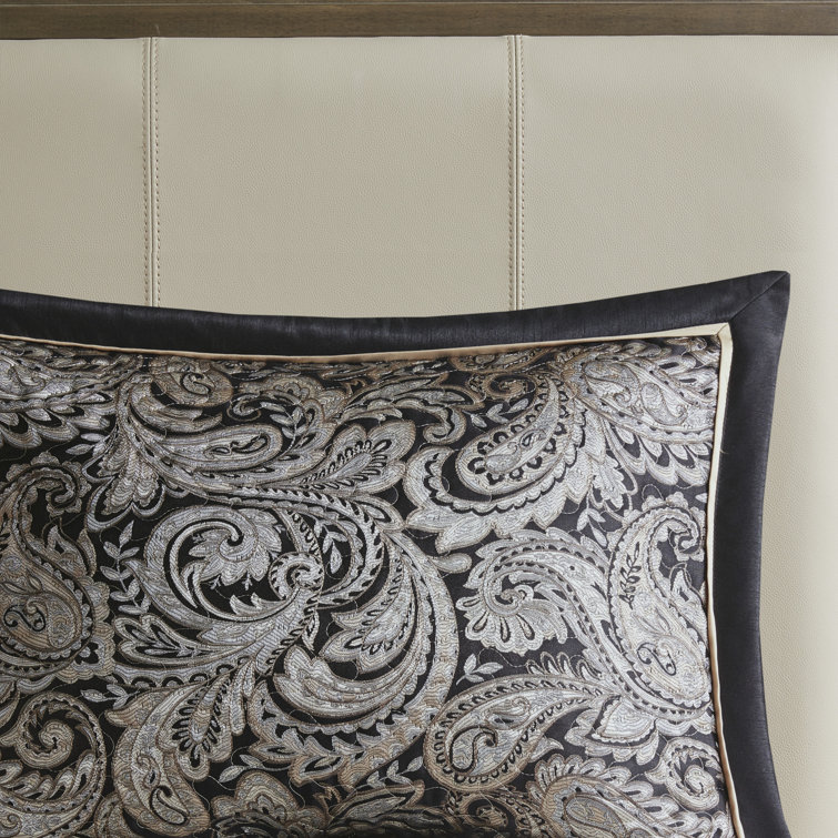 Aubrey Queen Black Cotton Reversible Jacquard Bedspread Set