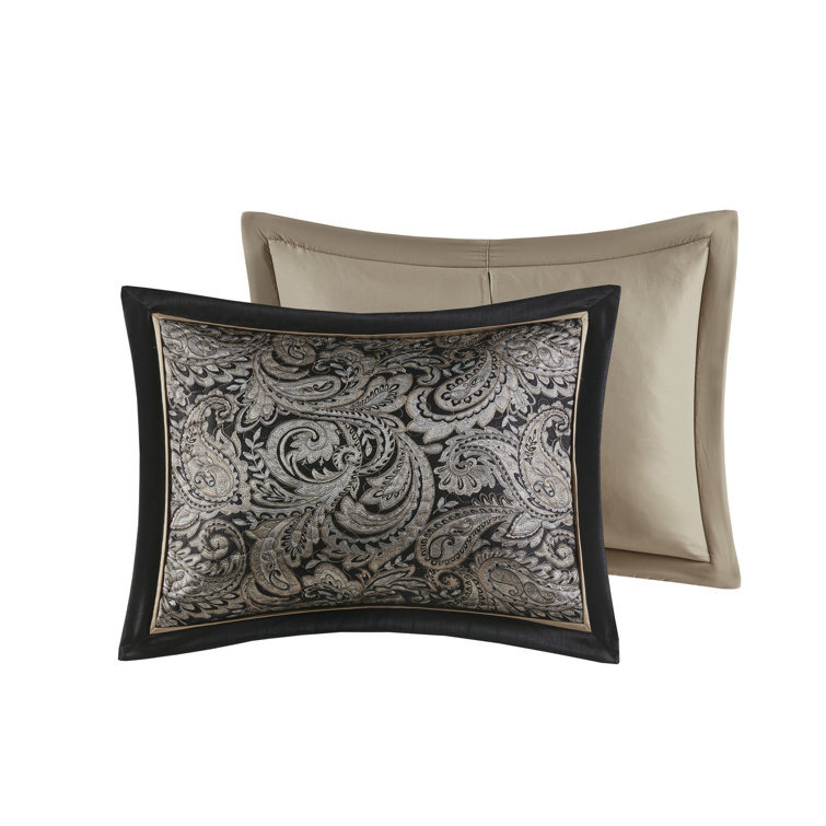 Aubrey Queen Black Cotton Reversible Jacquard Bedspread Set