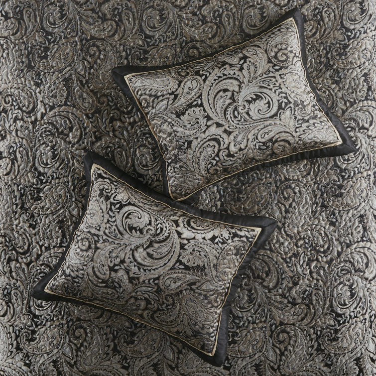 Aubrey Queen Black Cotton Reversible Jacquard Bedspread Set