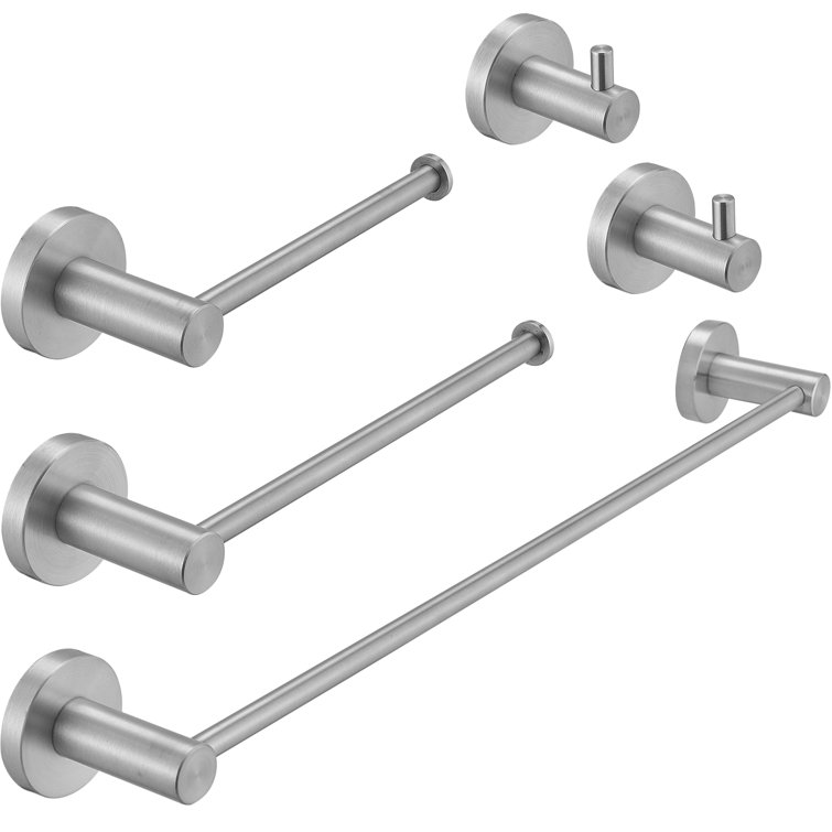 Brushed Nickel 5-Piece Bathroom Hardware Set with Towel Bar and Hooks
