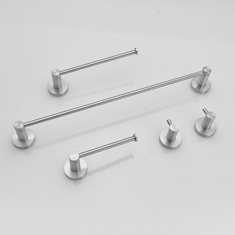 Brushed Nickel 5-Piece Bathroom Hardware Set with Towel Bar and Hooks