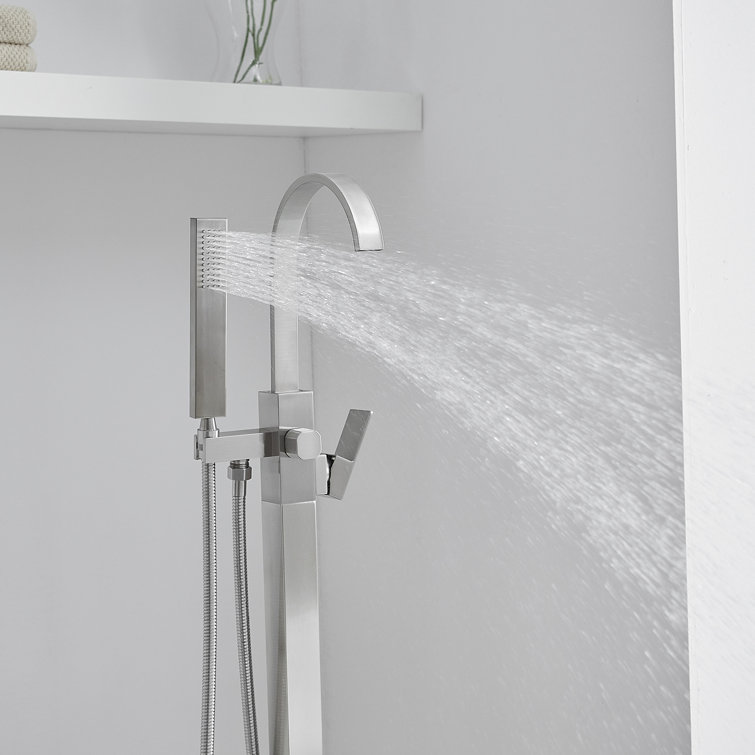 Brushed Nickel Single Handle Freestanding Tub Faucet with Hand Shower