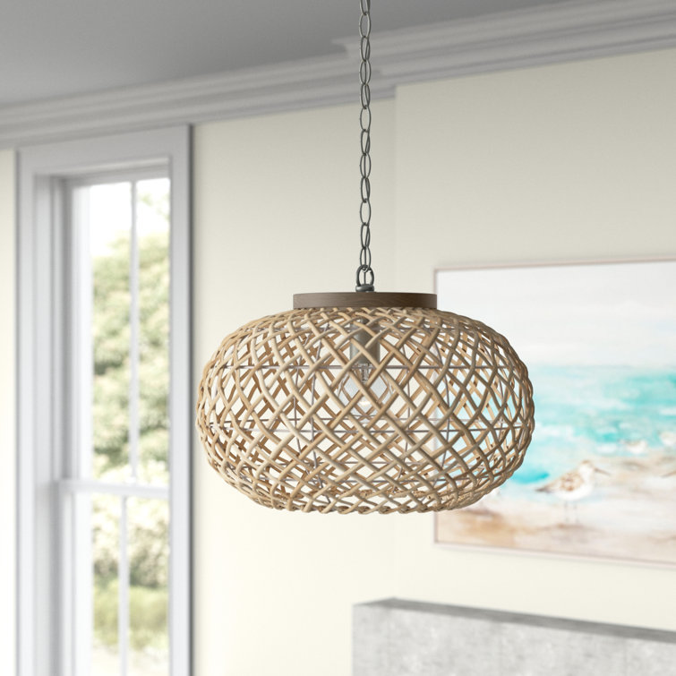 Hand-Woven Rattan and Antique Nickel Pendant Light