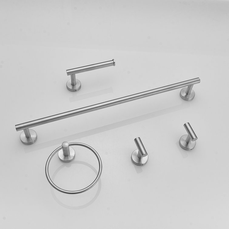 Brushed Nickel 5-Piece Bathroom Hardware Set with Towel Bar
