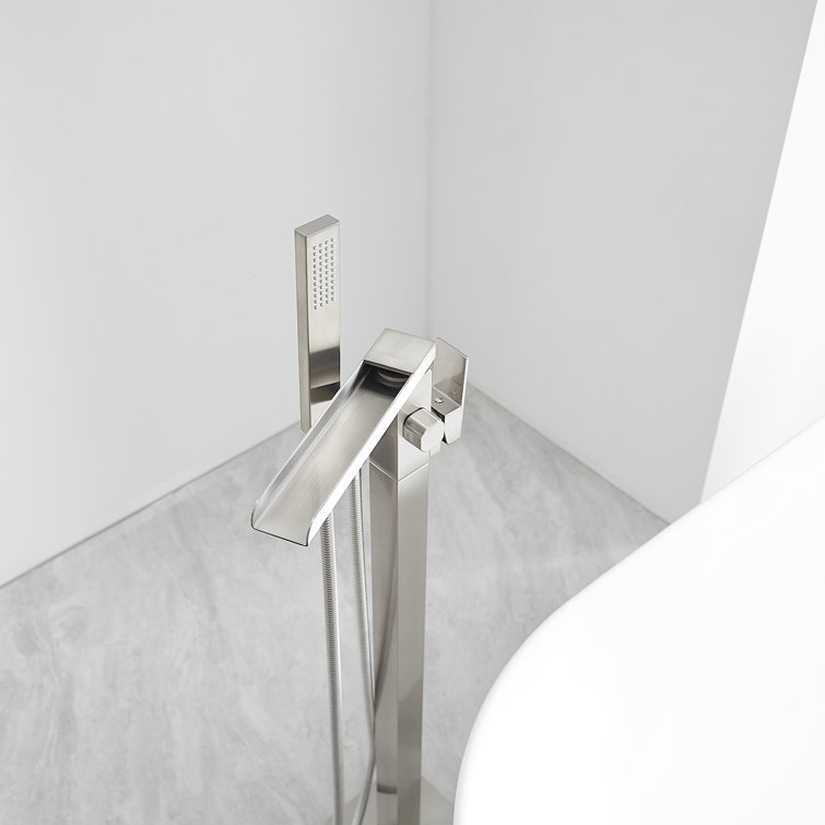 Brushed Nickel Freestanding Waterfall Tub Faucet with Hand Shower