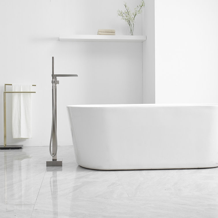 Brushed Nickel Freestanding Waterfall Tub Faucet with Hand Shower