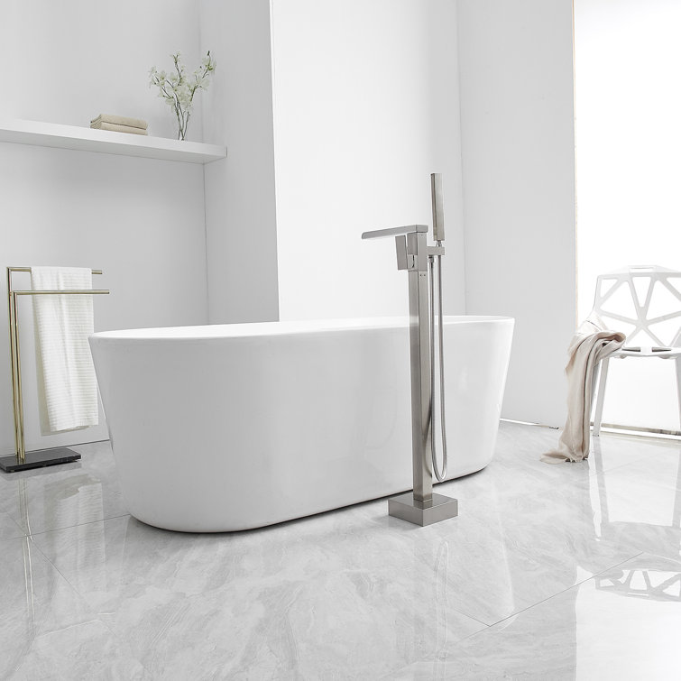 Brushed Nickel Freestanding Waterfall Tub Faucet with Hand Shower
