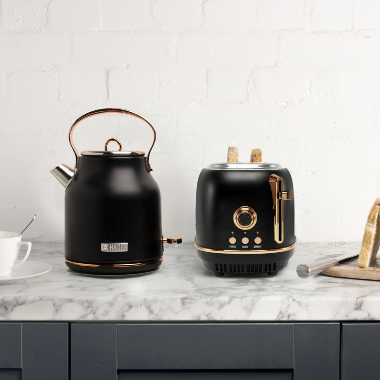 Black and Copper Stainless Steel 2-Slice Toaster with Crumb Tray