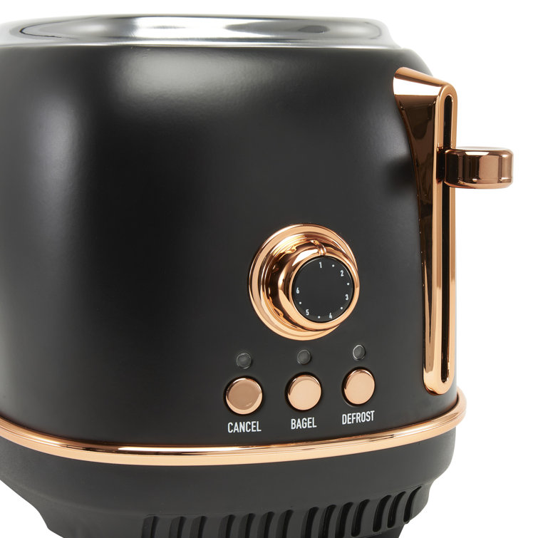 Black and Copper Stainless Steel 2-Slice Toaster with Crumb Tray