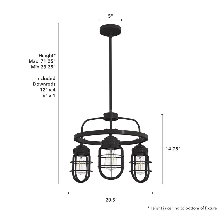 Starklake Noble Bronze Mini 3-Light Industrial Chandelier