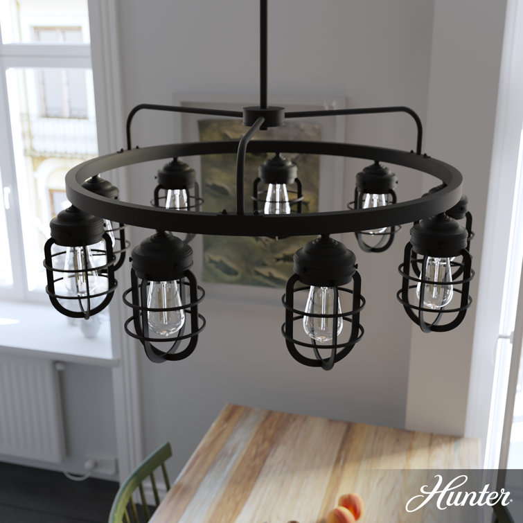 Starklake 34.5" Black Metal Industrial 9-Light Chandelier